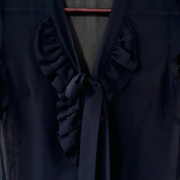•SOLD•|H&M| Sheer Black Cap Sleeve Ruffle Neck-Bow Top Size S - Picture 2 of 5